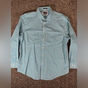 1901 Slim Fit Button Up Shirt Mens 17.5-32-33 White Green Plaid Long Cotton